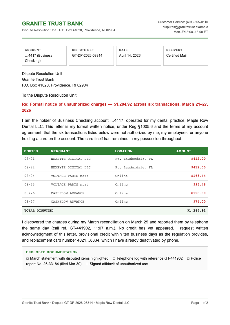 Financial Statement Formal Letter